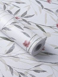 Fonds d'écran PEET et bâton de papier peint à feuilles florales Mur Green / Gris Self Adhesive Paper Design for Walls Bathroom Bedroom Home Decor
