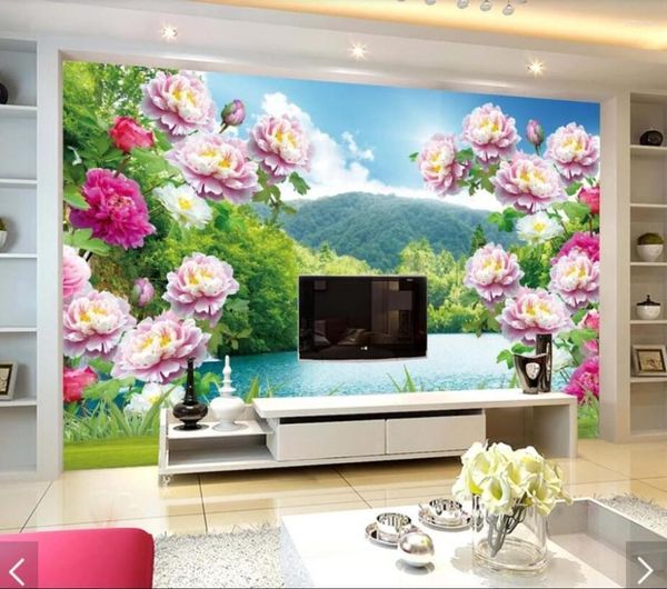 Fonds d'écran Pivoine Fleur Peintures murales pour salon Paysage Papier peint Rouleaux de papier imprimé Po Mural Floral Papel personnalisé