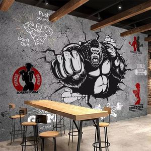 Fonds d'écran Personnalité Creative Fitness Bodybuilder Gorilla 3D Mur Papier Rouleau Gym Chambre Fond 3D Mural Papier Peint Décoration de La Maison