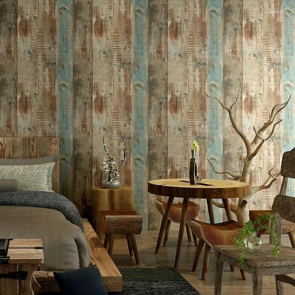 Fonds d'écran Style personnalisé Vintage papier peint rouleau américain 3D panneau mural en bois imperméable dépouillé pour café