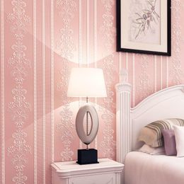 Wallpapers roze damast behang 3D reliëf gestreepte bloemen slaapkamer woonkamer zelfklevende niet geweven woning decor muursticker