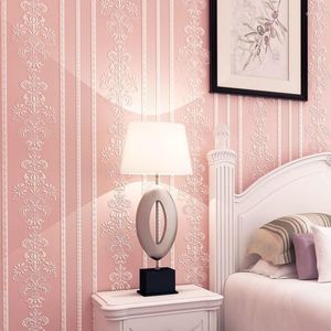 Papier peint damassé rose papier peint 3d en relief rayé Floral chambre salon auto-adhésif Non tissé décor à la maison autocollant mural