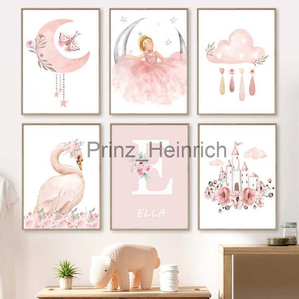Fondos de pantalla Pink Girls Castle Swan Sun Flower Nursery Wall Art Canvas Painting Nordic Posters And Prints Wall Pictures Baby Room Home Decor J230704