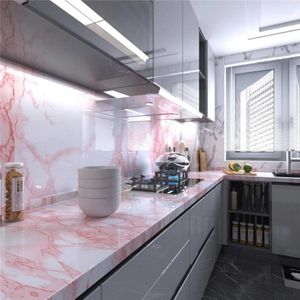 Fonds d'écran Pink Marble Cuisine Autocollant résistant à l'huile étanche Auto-adhésive Fond Paper Renovation Decoration Home Decoration Mur en aluminium