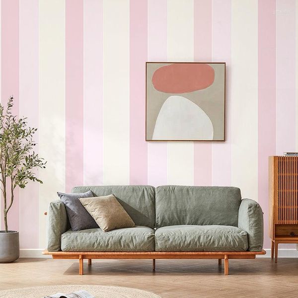 Fondos de pantalla Papel pintado a rayas rosa Chica Princesa Dormitorio Hogar Espesamiento No tejido El Sofá Fondo Pared Ins