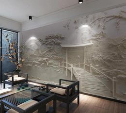 Fondos de pantalla PO Papel de pantalla de Wallpaper Chino Estilo chino 3D Estereo Pavilio Pavilio Mural Mural El Living Room Art Papel de Pare9259088