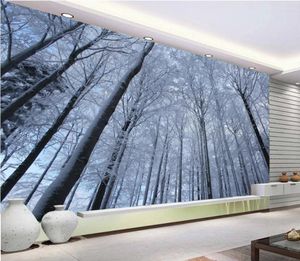 Fondages d'écran PO Fond d'écran de haute qualité 3D Stéréoscopique Snow Forest Mural Paint pour le salon