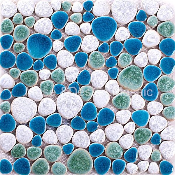 Fonds d'écran Porcelaine Bleu Ciel Mixte Lac Vert Blanc Galet Céramique Mosaïque Carrelage Salle De Bains Plancher Cuisine Dosseret