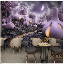 Fonds d'écran Purple Fantasy peint à la main Big Restaurant Restaurant Supermarché Boutique de fruits Mur 3D