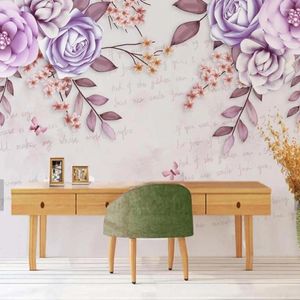 Fonds d'écran violet fleur arbre feuille papillon 3D Po papier peint mural pour salon canapé TV dosseret peint à la main rouleaux de papier