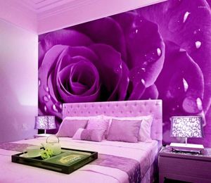 Wallpapers Paars Rose Mooie Achtergrond Slaapkamer 3D Stereoscopisch Behang Woondecoratie Bloem