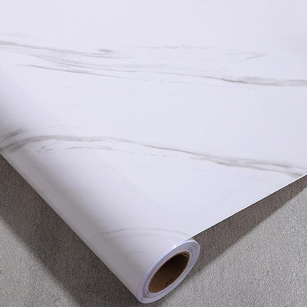 Fonds d'écran PVC brillant blanc marbre papier peint auto-adhésif étanche bureau meubles autocollants cuisine cuisinière placard Bar film résistant à l'huile