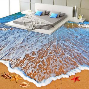 Fonds d'écran PVC auto-adhésif imperméable à l'eau 3D carrelage mural papier autocollant moderne salle de bains salon plage mer vague po peintures murales papier peint