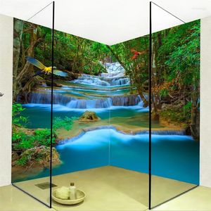 Fonds d'écran PVC Étanche Auto-Adhésif Papier Peint Mural 3D Cascades Nature Paysage Po Papier Peint Salle De Bains Toilettes Cuisine Décor À La Maison