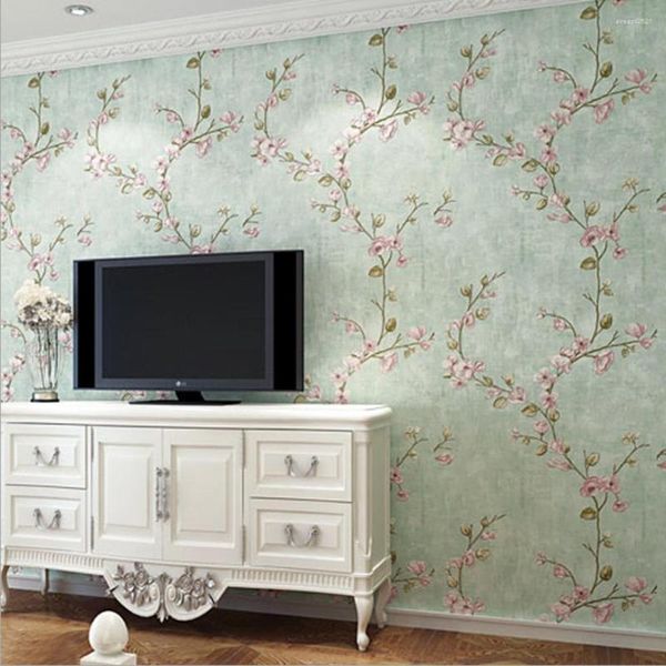 Fonds d'écran Q QIHANG Vintage Nostalgique Style Rural Petit Floral TV Fond Chambre Salon Non-tissé Papier Peint 0.53m 10m 5.3m2