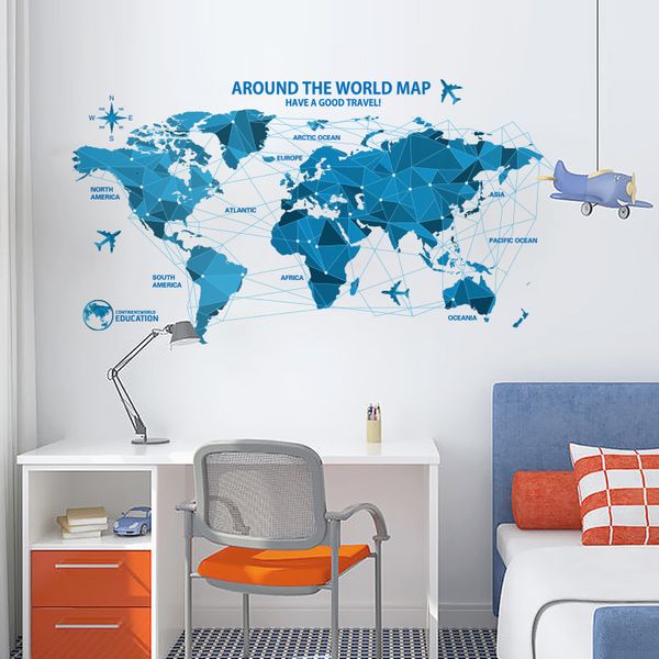 Fonds d'écran Qualité PVC Carte Du Monde Stickers Muraux Bureau Fond Décor Papier Peint Salon Enfants Chambre Peintures Murales DIY Stickers Muraux 230505