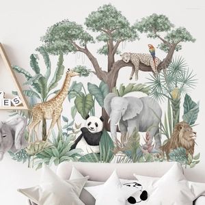 Fonds d'écran Animaux des animaux de forêt tropicale Autocollants muraux pour le salon de chambre à coucher de chambre à coucher décor de la girafe Elephant autocollant maison