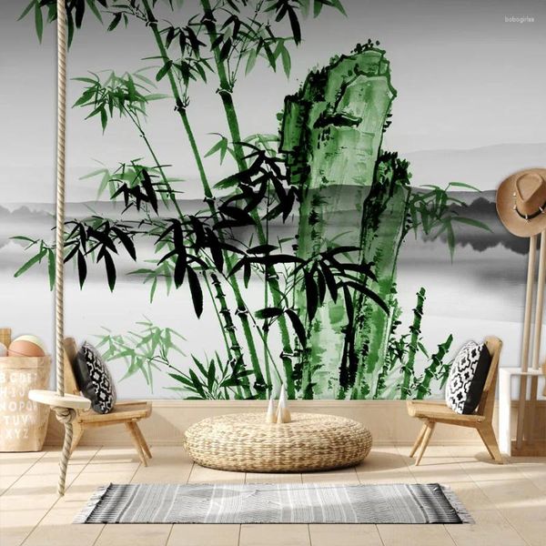 Fondos de pantalla Removibles Peel and Stick Aceptamos para paredes de dormitorio Bambú Verde Naturaleza Dibujo TV Papeles tapiz Decoración para el hogar Paneles murales