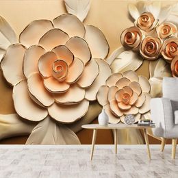 Fondos de pantalla Papel tapiz extraíble Autoadhesivo Aceptamos para decoración de sala de estar Fondo de TV floral en relieve Papeles de diseño de pared Decoración para el hogar