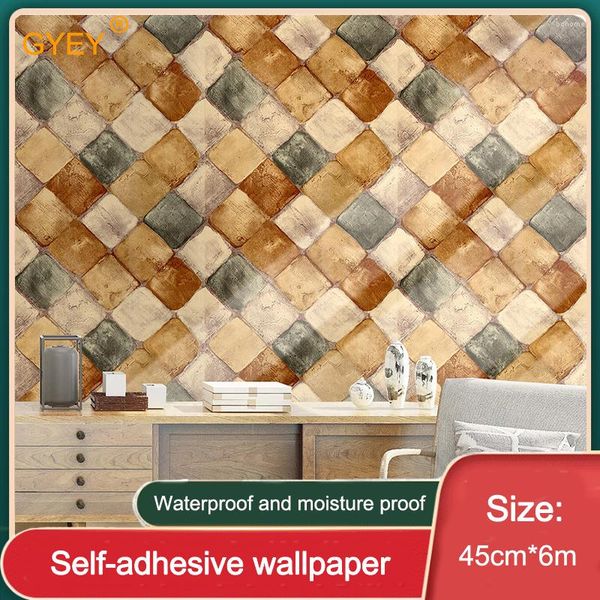 Fondos de pantalla Retro 3D tridimensional imitación azulejo papel tapiz patrón de ladrillo decoración creativa impermeable PVC pegatina de pared