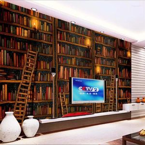 Wallpapers Retro Boekenplank Olieverfschilderij 3D Po Wallpaper Cafe Kantoor Bibliotheek Literaire Boekhandel Industrieel Decor Achtergrond Behang