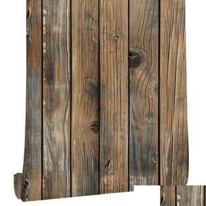 Fonds d'écran Rétro Faux Bois Papier peint Stick Grain Peel Auto-adhésif Planche Rouleau Amovible PVC Ering pour Restaur Room Drop Livraison Accueil Dhvu9