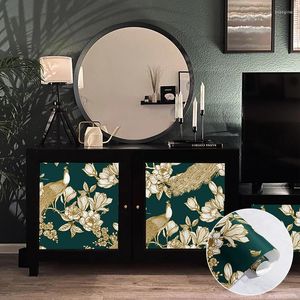 Fonds d'écran rétro Green Gol Flower Imprimé papier peint aquarelle armoire de cuisine autocollant décoratif meuble vintage auto-adhésif
