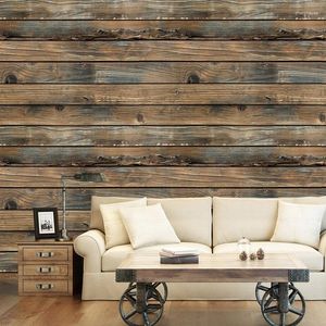 Wallpapers Retro Log Kleur Simulatie Hout Board PVC Waterdicht Zelfklevend Behang Woonkamer Desktop Meubels Renovatie Stickers