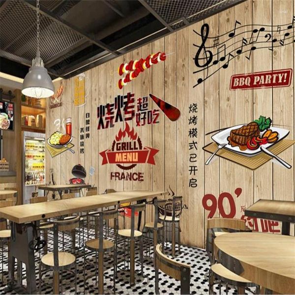 Fonds d'écran Rétro Nostalgique Barbecue Bière Personnalisé Mural Fast Food Restaurant Décor Industriel 3D Papier Peint Po Papier Peint Papel Tapiz