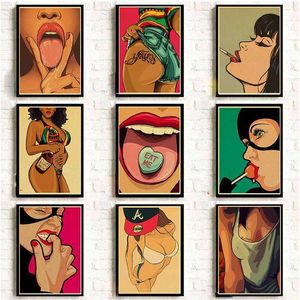 Wallpapers retro -stijl mode anime meisje film poster wall art voor thuiskamer decoratie café bar schilderen coole muurstickers j230224