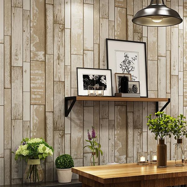 Fondos de pantalla Retro Grano de madera Peel and Stick Wallpaper 3D Tablón impermeable Pegatinas de pared Rollo DIY Decoración para restaurante Sala de estar