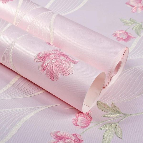 Fonds d'écran romantique chambre papier peint 3D filles papier peint rustique pour enfants murs de chambre non-tissé princesse rose beige violet