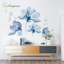 Wallpapers romantische blauwe bloemen muur sticker woonkamer slaapkamer decor huis achtergrond muur decor zelf-adhesive stickers kamer decoratie 230505