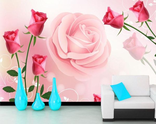 Fondos de pantalla Romántico Rosa Rosa Papel tapiz 3D Sala de estar Niños Sofá TV Fondo Pared Restaurante Mural personalizado