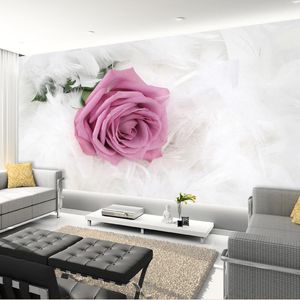 Romantique Rose Rose Fleur Po Mural Taille Personnalisée Non-tissé 3D Papier Peint Pour Mariage Salon Canapé Toile De Fond Revêtement Mural