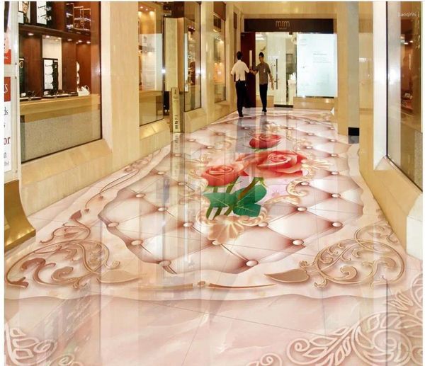 Fonds d'écran Rose Marble Po Floor Wallpaper 3D stéréoscopique personnalisé auto-adhésif
