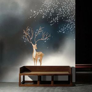 Wallpapers Naadloze behang Chinese stijl Moose Cherry Blossom Handgeschilderde Achtergrond Muurschildering