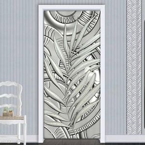 Wallpapers zelfklevende deursticker moderne 3D gips reliëf bladeren behang woonkamer slaapkamer sticker muurschilderingen kunststickers