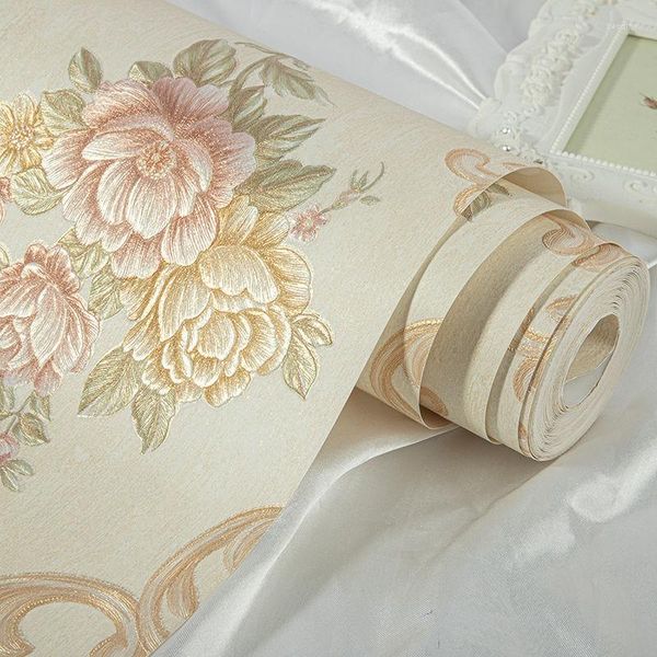 Papier peint floral auto-adhésif papier peint de luxe damas auto-adhésif 3D papier peint stéréo amovible pastorale fleur chambre maison