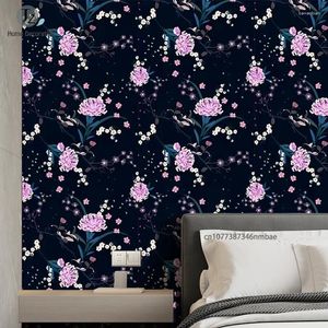 Wallpapers zelfklevende woning decoratie behang kast make -over stickers voor woonkamer slaapkamer paarse chrysanthemum muurpapieren