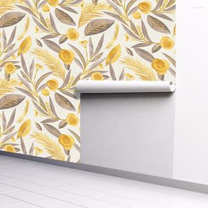 Behang Zelfklevend Plant Blad Goud Bloemen Behang Verwijderbaar Papier Voor Woonkamer Decoraties Muurschildering 45CM Breedte