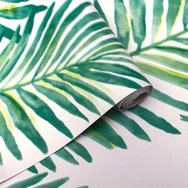 Fonds d'écran auto-adhésifs amovibles de papier peint décor couvre-mur de palmier vert feuille facile à nettoyer pour la décoration de la maison et la rénovation des meubles
