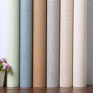 Wallpapers Self Adhesive Solid Color Wallpaper Modern Flax Texture PVC Waterproof Wall Sticker Living Room Study Home Decor Papel De Parede