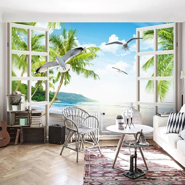 Papel tapiz autoadhesivo, papel tapiz 3D con paisaje marino, Fresco, sala de estar, comedor, Fondo de pared, decoración del hogar, pegatinas de lona impermeables