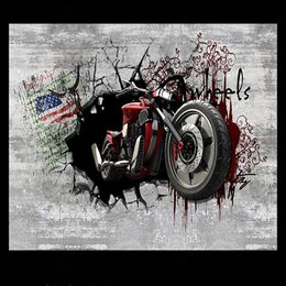 Wallpapers Zelfklevende waterdichte behang 3D retro nostalgische wand gebroken motorfiets achtergrond decor baksteen sticker tapety