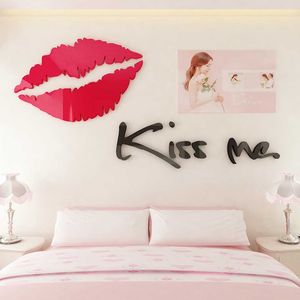 Fonds d'écran sexy Red Lips Stickers Wall Stickers Quality Acrylic décalsiques Minnées murales pour les filles Chambre arrière-chambre affiche fond d'écran 3d Art Walllisters 230505