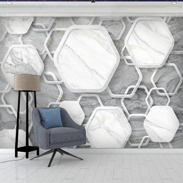 Fondos de pantalla Patrón de mármol simple Geométrico Mural personalizado Decoración del hogar Papel tapiz 3D Estéreo Papel de pared Industrial Autoadhesivo