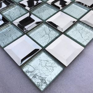 Wallpapers eenvoudige zilveren metalen folie glas mozaïek tegel showroom haarsalon achtergrond open haard wanddecoratie woningverbetering