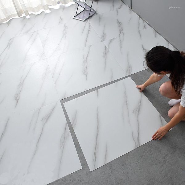 Fonds d'écran imitation marbre carrelage autocollant de sol PVC imperméable auto-adhésif pour salon toilettes cuisine décor à la maison mur 3d