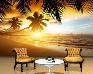 Fonds d'écran Style Asie du Sud-Est Magnifique Coucher de soleil Plage Nature Paysage Po Mural Papier peint Café Salle à manger Thème El